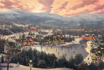 Navidad Painting - Atardecer en el lago Snowflake TK Navidad